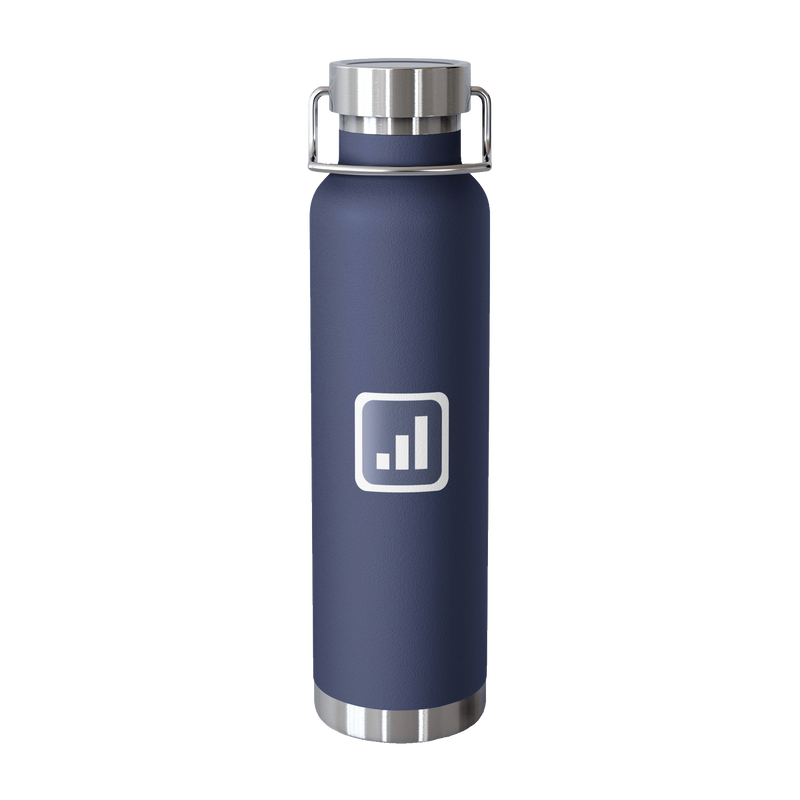 Navy ELECTE copper vacuum insulated bottle with bar-chart logo